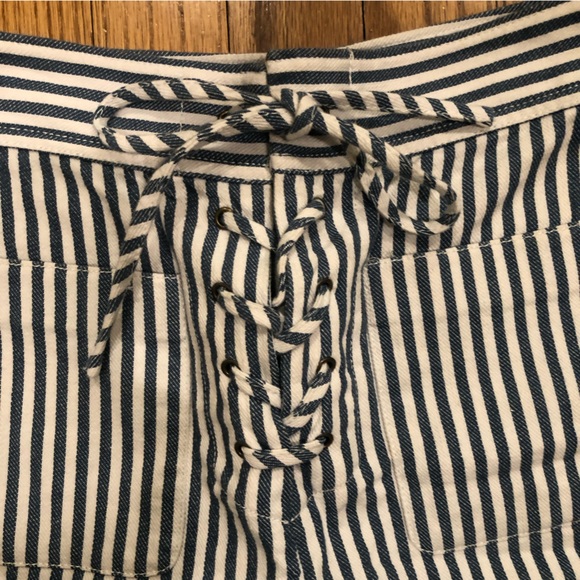 Madewell Wide Leg Blue & White Striped Cropped Pants Capri - Picture 3 of 11